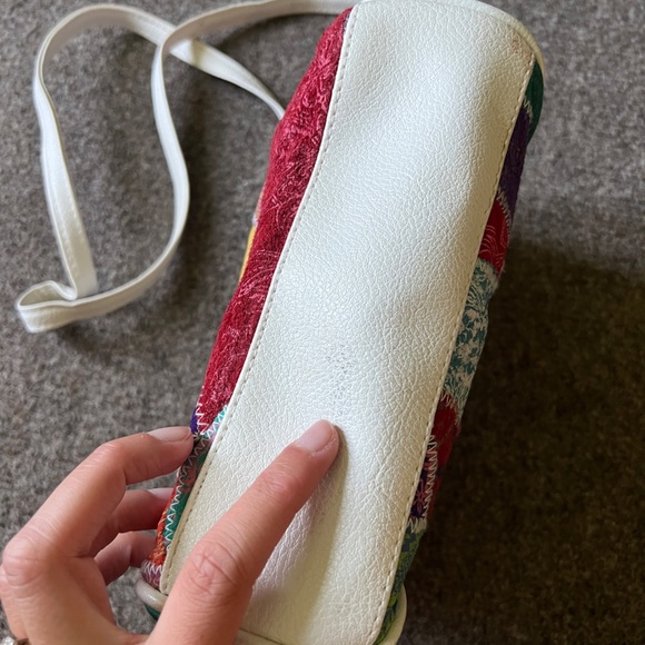 Vintage 90s Y2K Chateau Genuine Leather Patchwork Top Handle Crossbody Bag - Picture 8 of 15